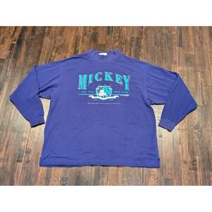 Vintage Genus Mickey Mouse Walt Disney Long‎ Sleeve Mens XL Purple Made USA 90s